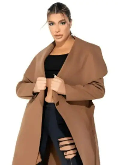 Oversized Maxi Length Belted Waterfall Coat